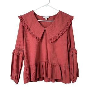 Calligraphie Blouse Large Pink Puff Sleeve Peter Pan Collar Laser Cut Cotton